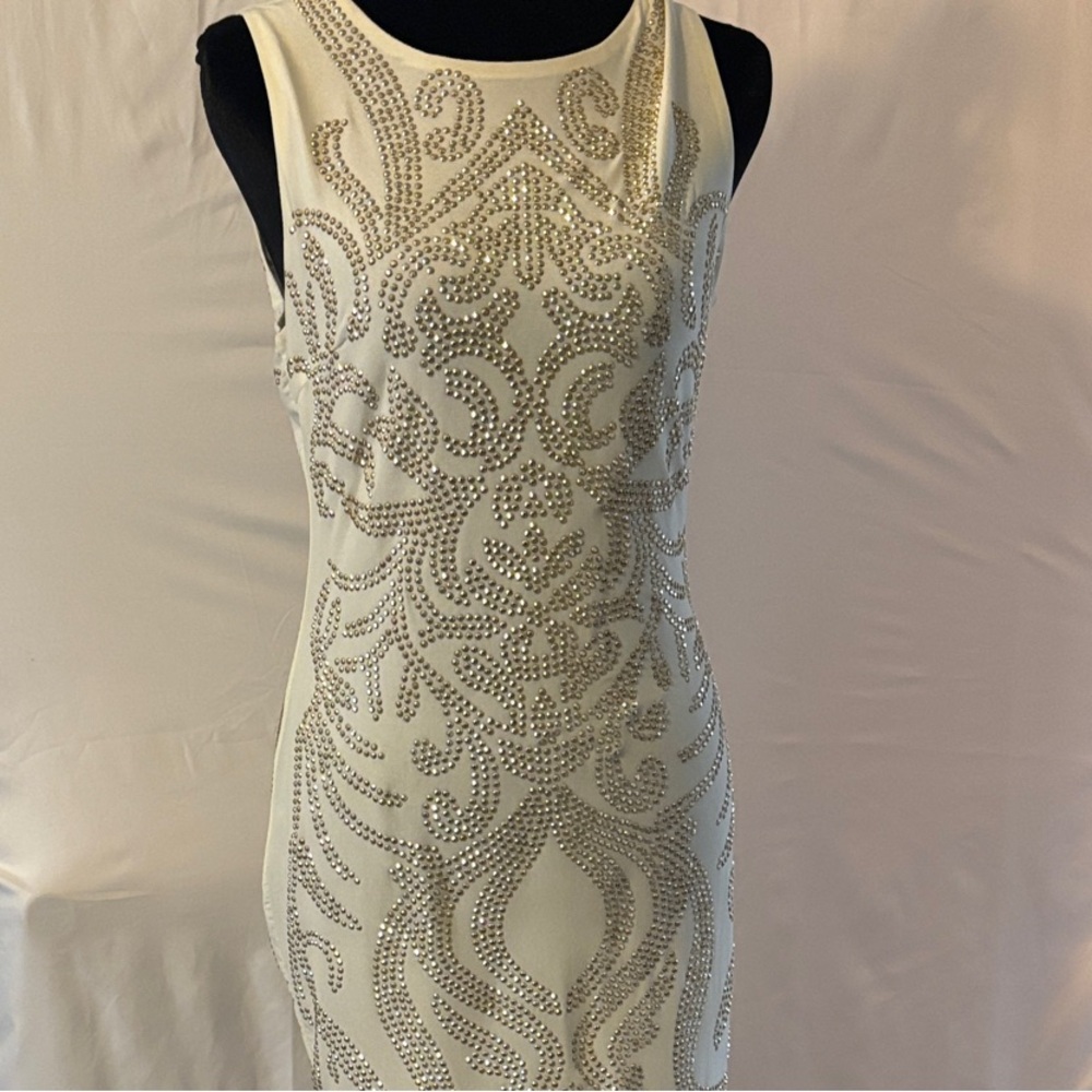 Banjul Ivory Sheath Dress with Silver Beadwork
